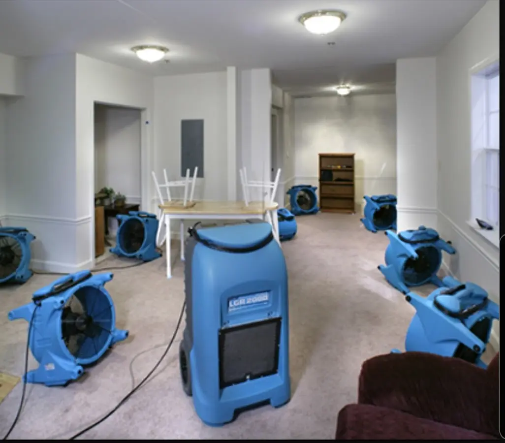 Air movers and dehumidifier setup for Water Extraction & Removal in Cabot