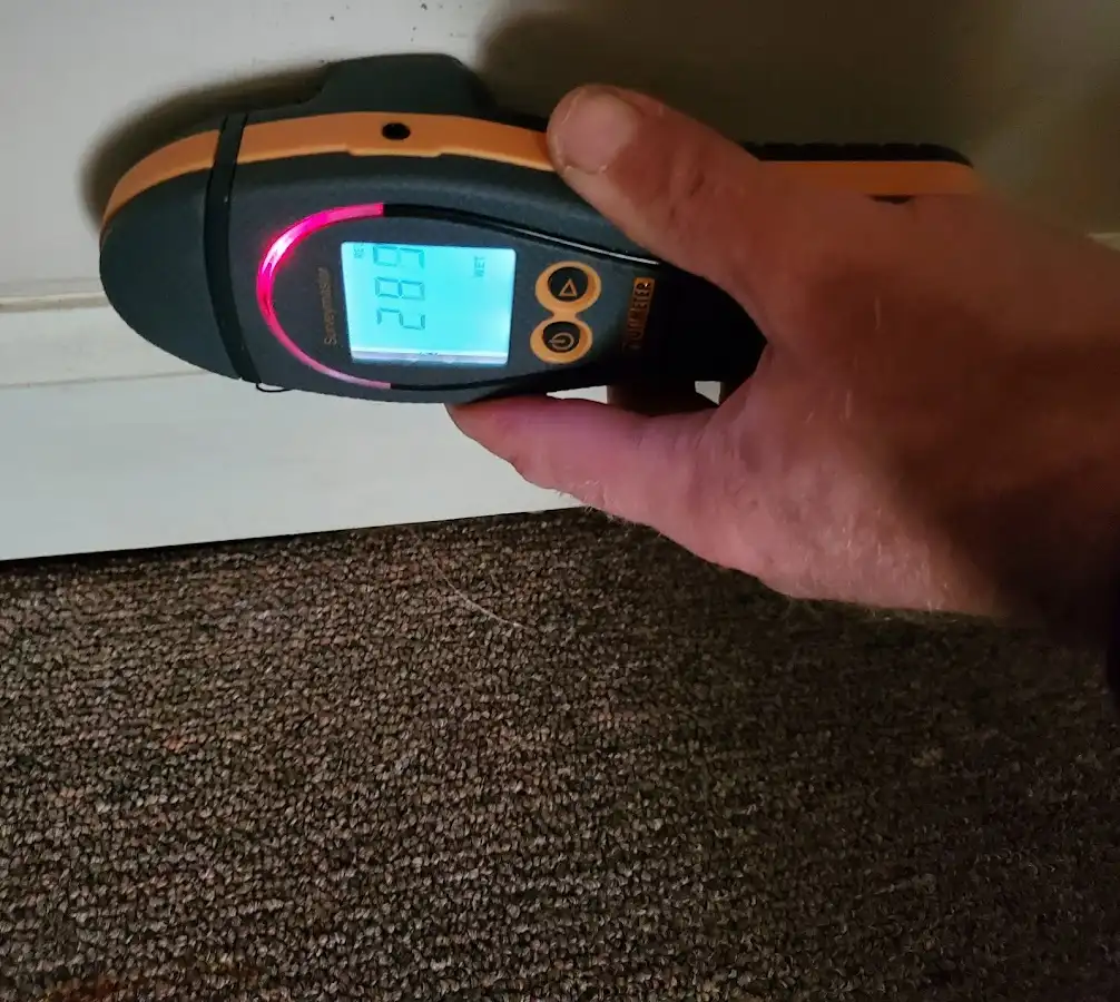 Moisture detection at baseboard during Burst Pipe Cleanup in Cabot
