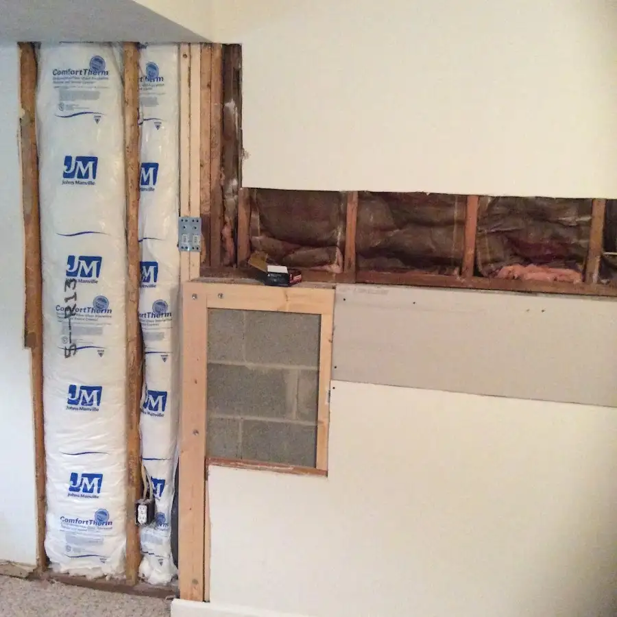Wall insulation replacement during Basement Flood Cleanup in Cabot